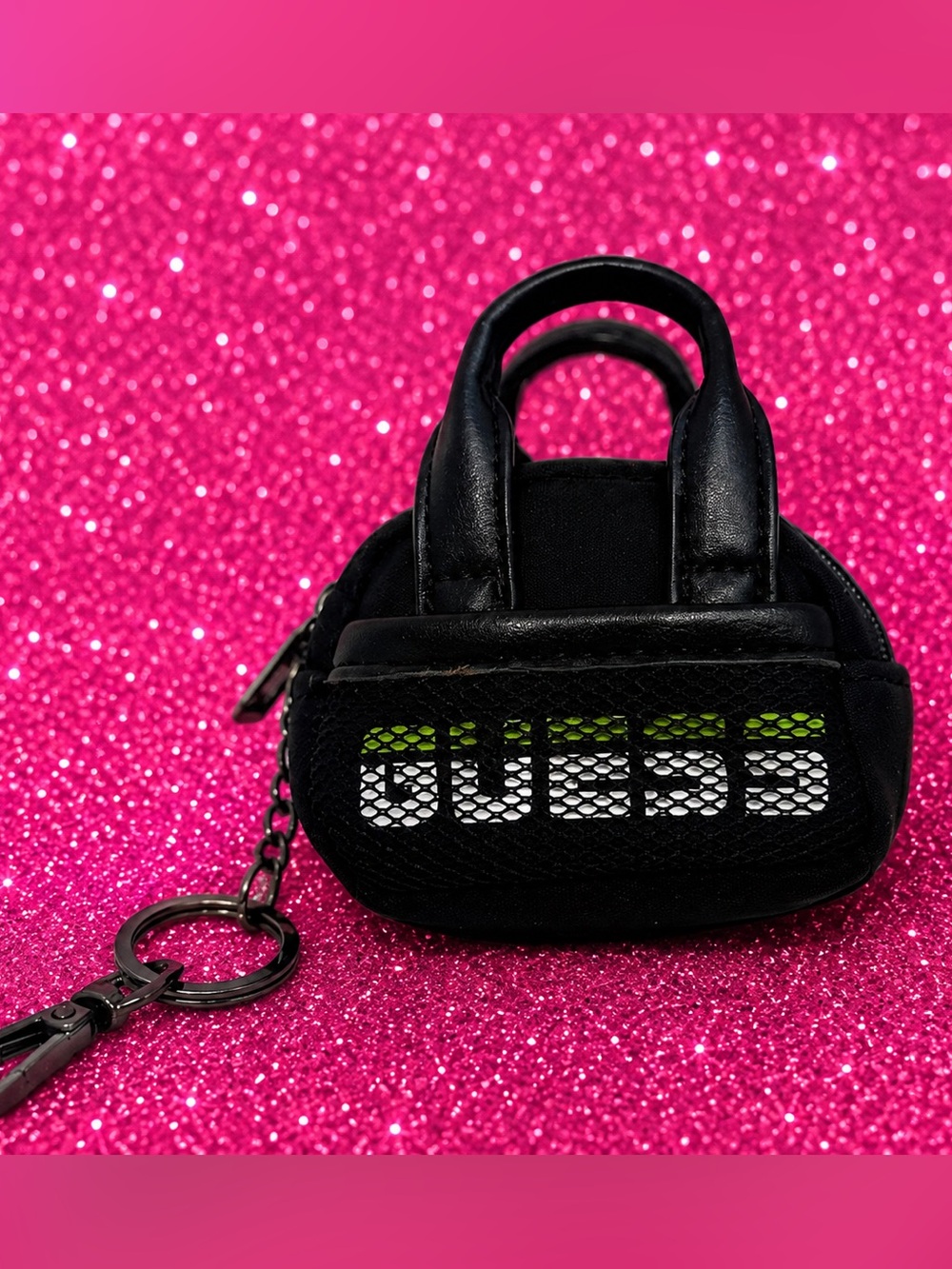 Guess💚Mini Purse Keychain Black Green